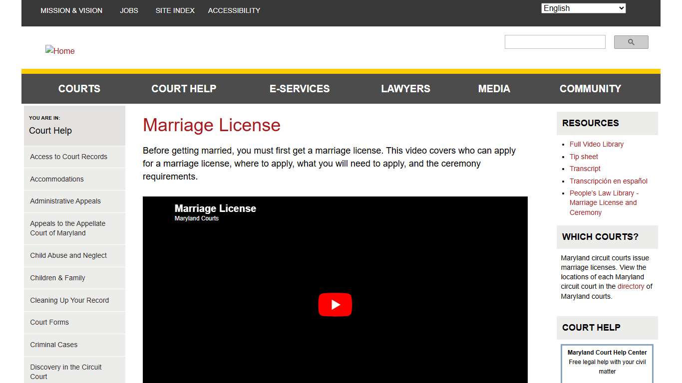 Marriage License | Maryland Courts